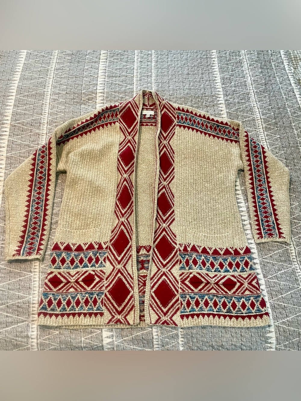Lucky Brand Southwestern Open Cardigan Tribal Aztec Knit Cozy Size 2X Boho